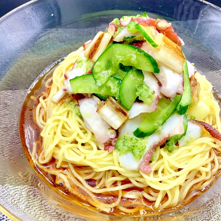 きゅうりとタコのゴマ油和え涼麺☆彡